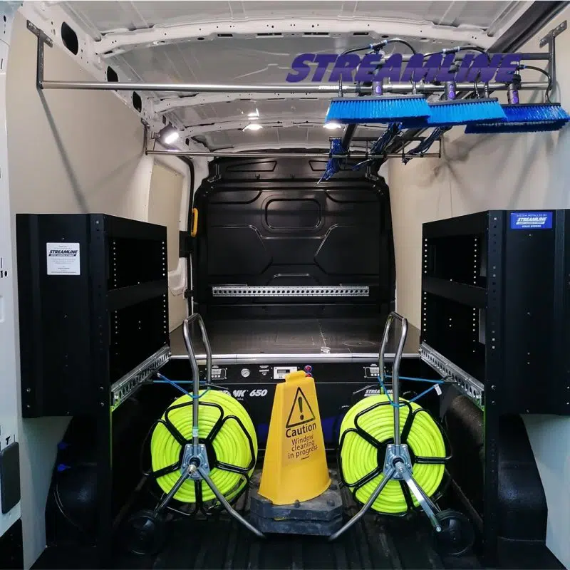 window cleaning system in a van