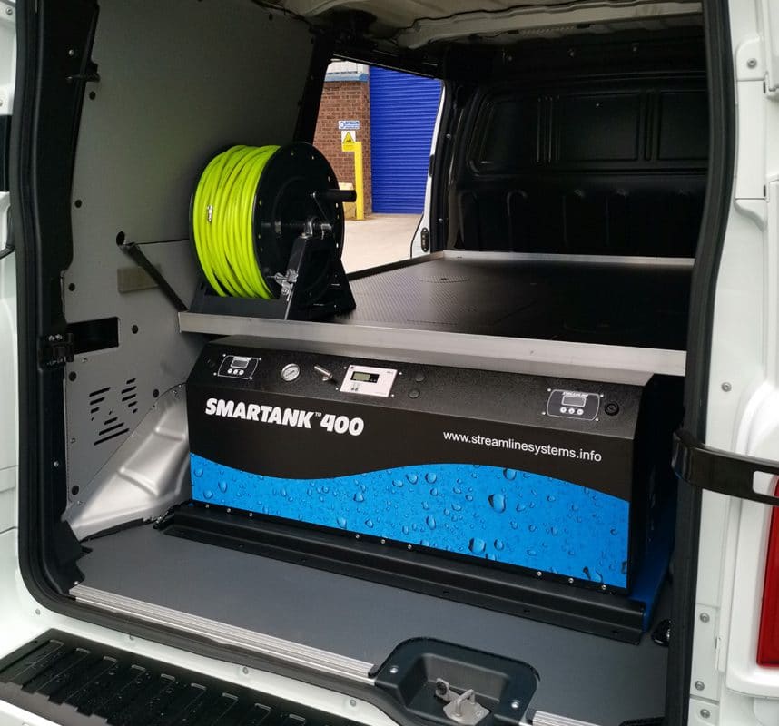 window cleaning system in a van